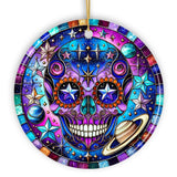 Cosmic Celestial Sugar Skull Ornament, Stellar Christmas Gift and Decor