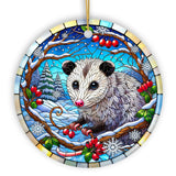 Frosty Possum in Berry Branches Ornament, Playful Winter Wonderland for Holiday Tree Decor