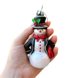 Dapper Gentleman Snowman Glass Christmas Ornament, Refined Handblown Holiday Tree Decor