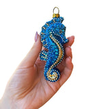 Exotic Seahorse Glass Christmas Ornament, Aquatic Beach Themed Nautical Decor