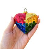 Sentimental Autism Heart Puzzle Glass Christmas Ornament, Autistic Child Parent Gift