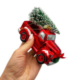 Traditional Red Truck with Ornamental Tree Glass Christmas Ornament