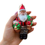 Wholesome Santa the Vegetable Farmer Glass Christmas Ornament, Farm Style Holding Potatoes, Lettuce, and Tomatoes