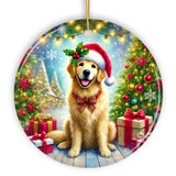 Majestic Golden Retriever with Santa Hat Ornament, Delightful Christmas Gift and Decor