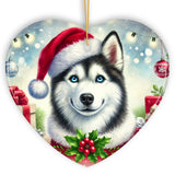 Merry Holly Berry Siberian Husky Ornament, Whimsical Christmas Tree Decor