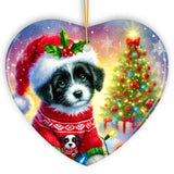 Playful Border Collie with Santa Hat Ornament, Festive Canine Christmas Decor