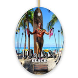 Waikiki Beach Hawaiian Paradise Ornament, Pacific Island Cultural Christmas Gift and Souvenir