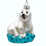 White Seal on a Glacier Glass Christmas Ornament, Pinnipeds and Sea Lion Themed Decor