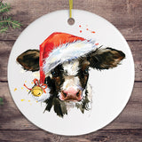 Watercolor Cow Christmas Ornament