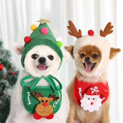 AnniePaw Christmas Santa Hat & Bandana Set - Dog Costume Accessories