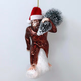 Holiday Forest Dweller Bigfoot Glass Christmas Ornament, Yeti and Sasquatch Tree Thief