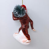 Holiday Forest Dweller Bigfoot Glass Christmas Ornament, Yeti and Sasquatch Tree Thief