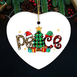 Religious Theme Plaid Ceramic Heart Christmas Ornament Bundle, Jesus and Christian Nativity