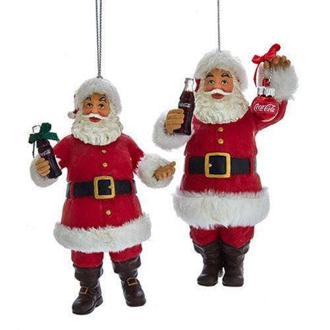 Kurt Adler - Coke Santa Holding Bottle Ornament - Set of 2