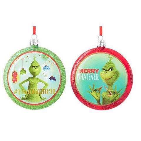 Kurt Adler - Grinch 3 1/2-Inch Blow Mold Disc Ornament - Set of 2