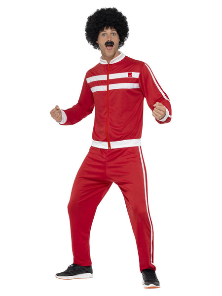 Mens 80s 1980s Tracksuit Fancy Dress Costume Scouser or 118 Outfit White &  Red w